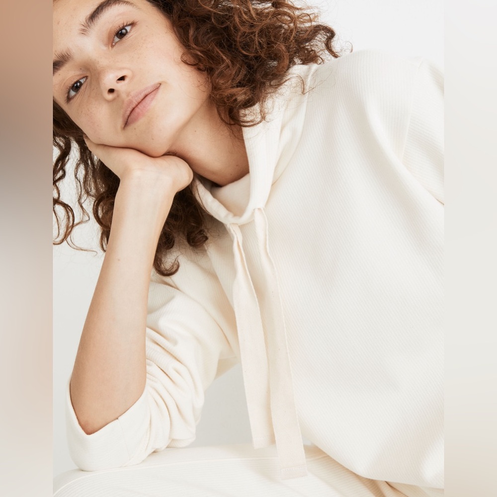 Madewell MWL Ribbed Funnelneck Sweatshirt in Ivory